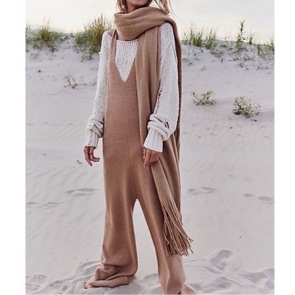 NWT Free People Warm It Up Ribbed Knit Jumpsuit size L Beige - Picture 1 of 11